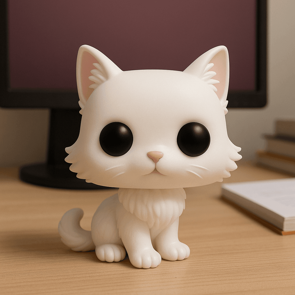 Cat rendered as a cute anime figurine with glossy finish